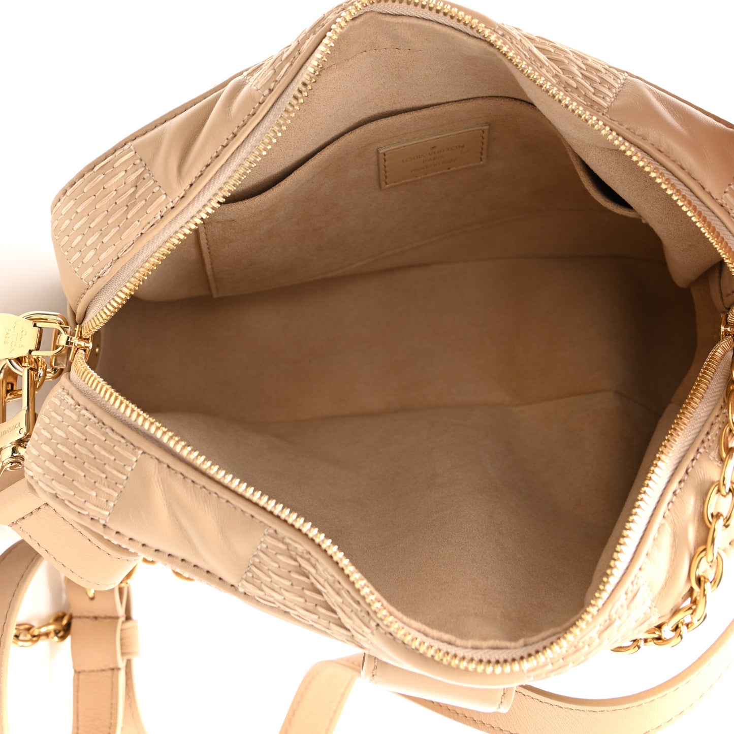 Lambskin Damier Quilt Troca MM Cashmere Beige