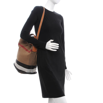 Burberry Canvas Mega Check Medium Ashby Hobo Saddle Brown 2 of 9