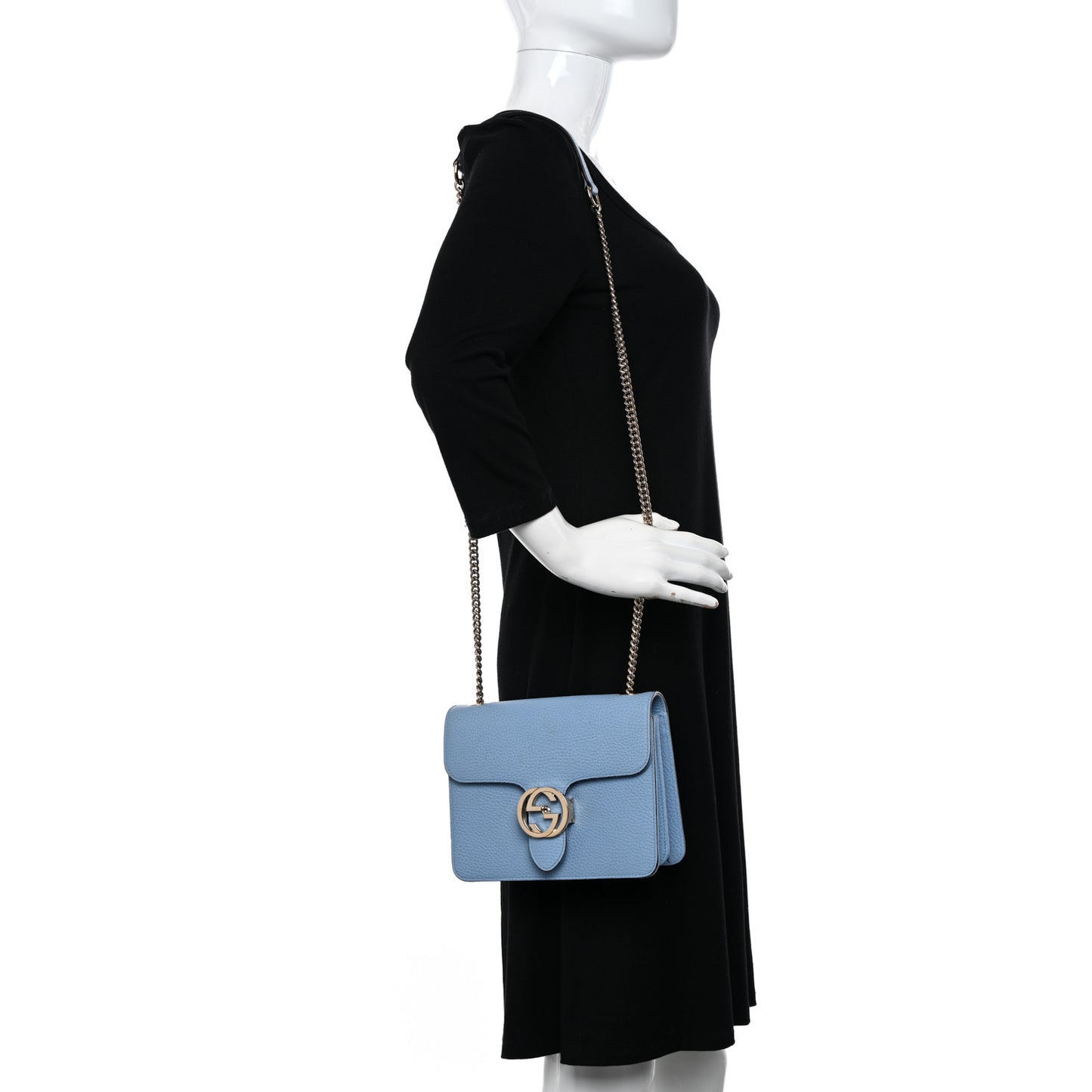 Dollar Calfskin Small Interlocking G Shoulder Bag Mineral Blue