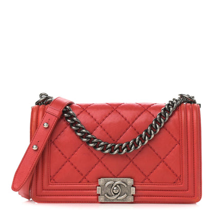 Chanel Calfskin Quilted Double Stitch Medium Boy Flap Red 1 of 19