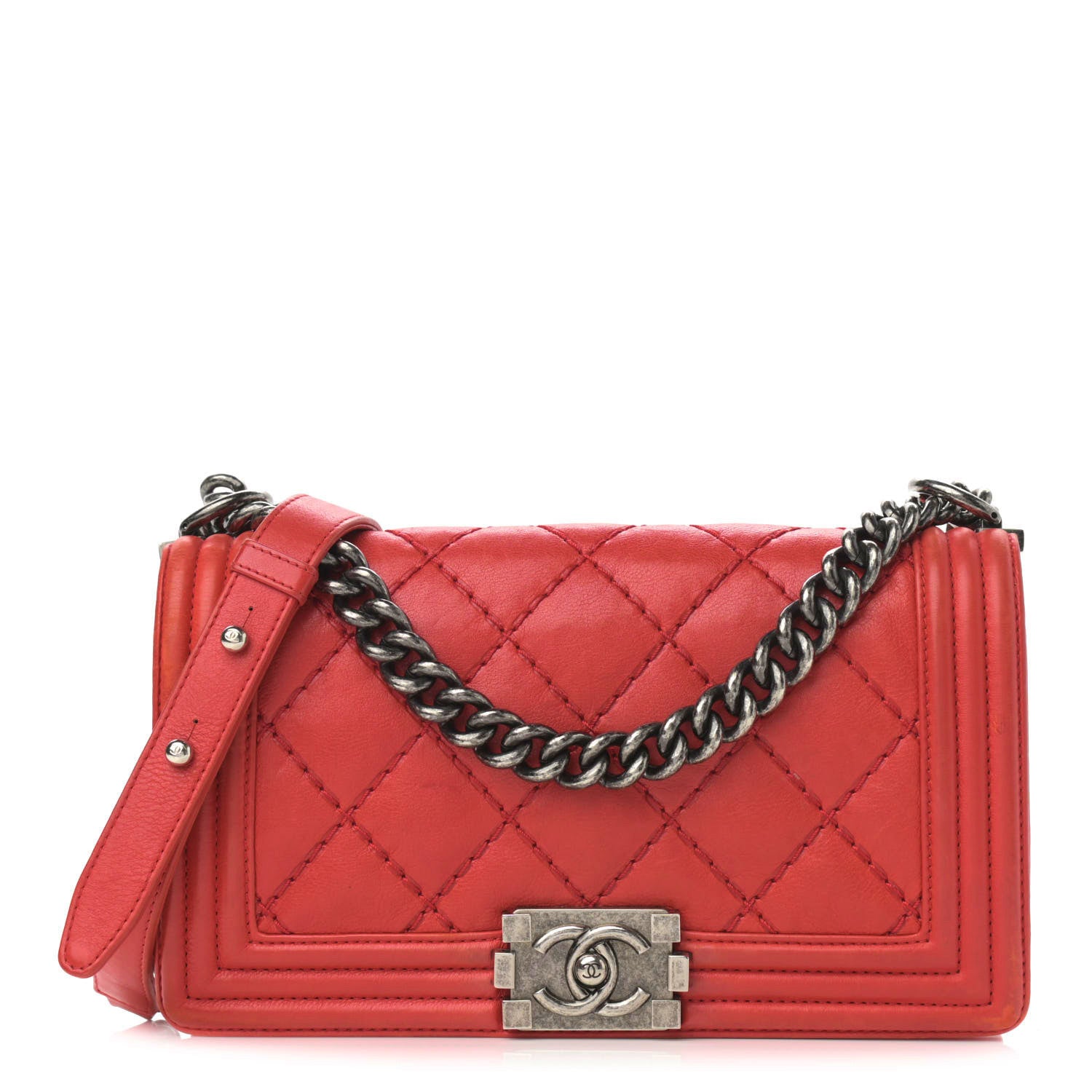 Chanel Calfskin Quilted Double Stitch Medium Boy Flap Red 1 of 19