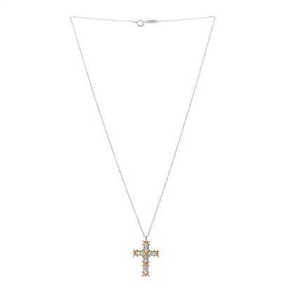 Tiffany Platinum 18K Yellow Gold Diamond Schlumberger Ten Stone Cross Pendant Necklace 2 of 3