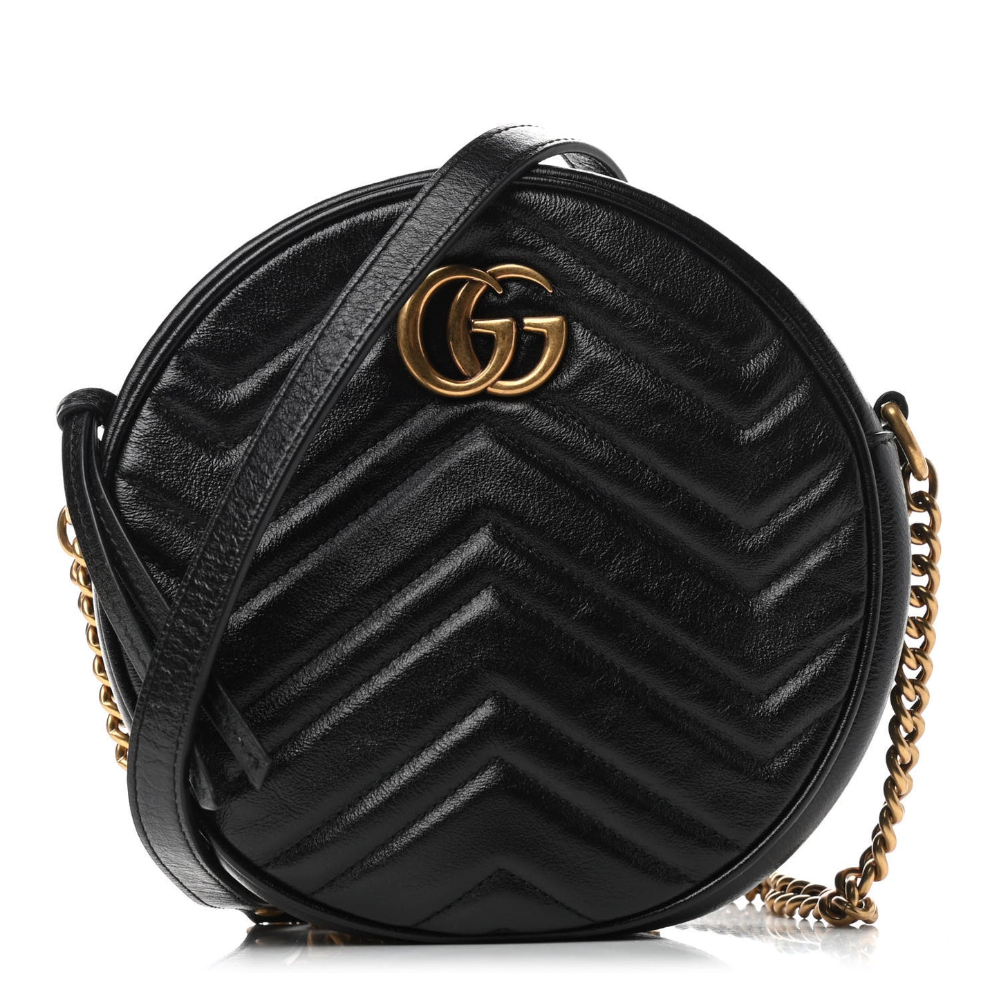 Azalea Calfskin Matelasse Heart Mini GG Marmont Round Shoulder Bag Black