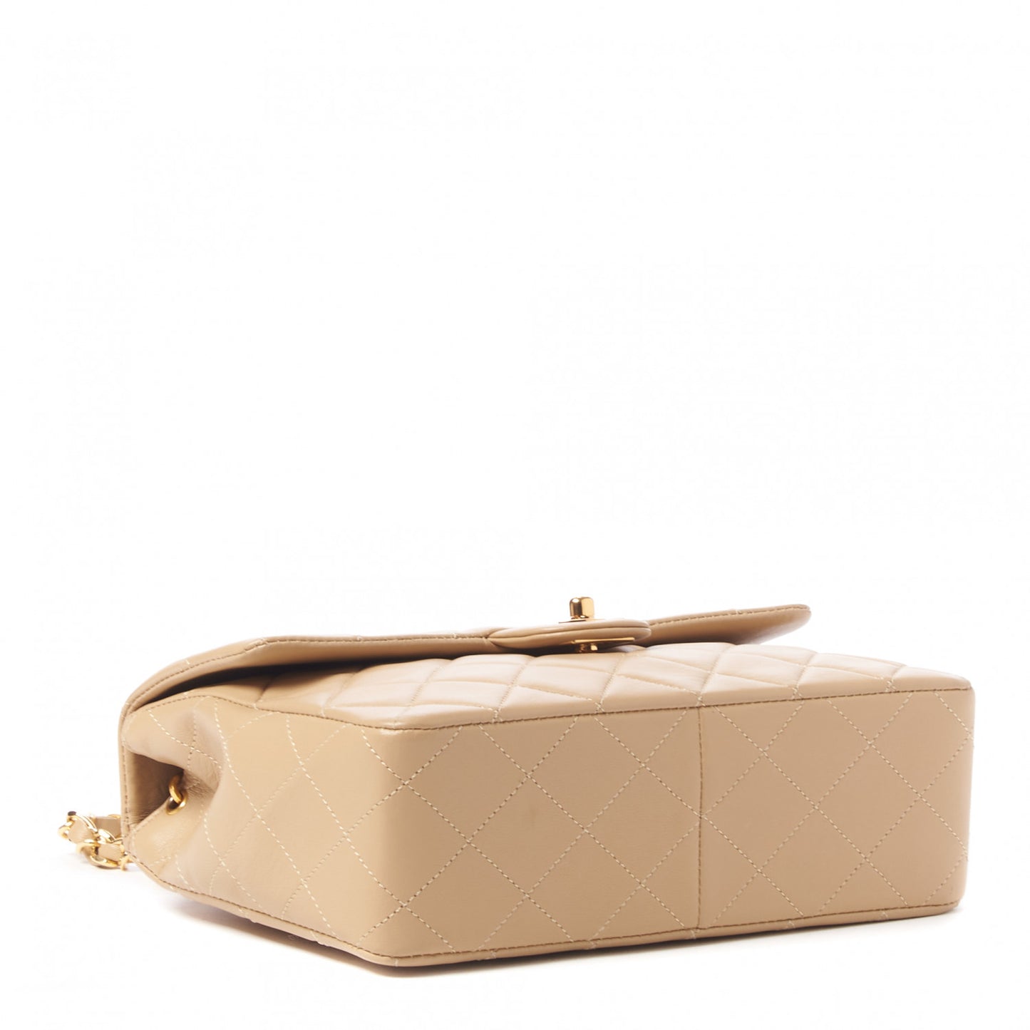 Lambskin Quilted Small Single Flap Beige