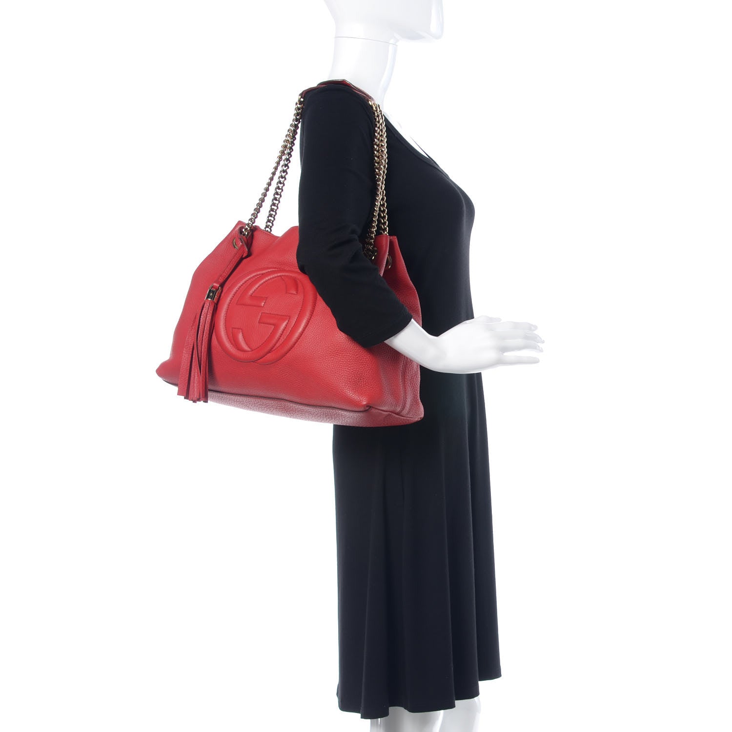 Gucci Pebbled Calfskin Medium Soho Chain Shoulder Bag Tabasco Red 2 of 18