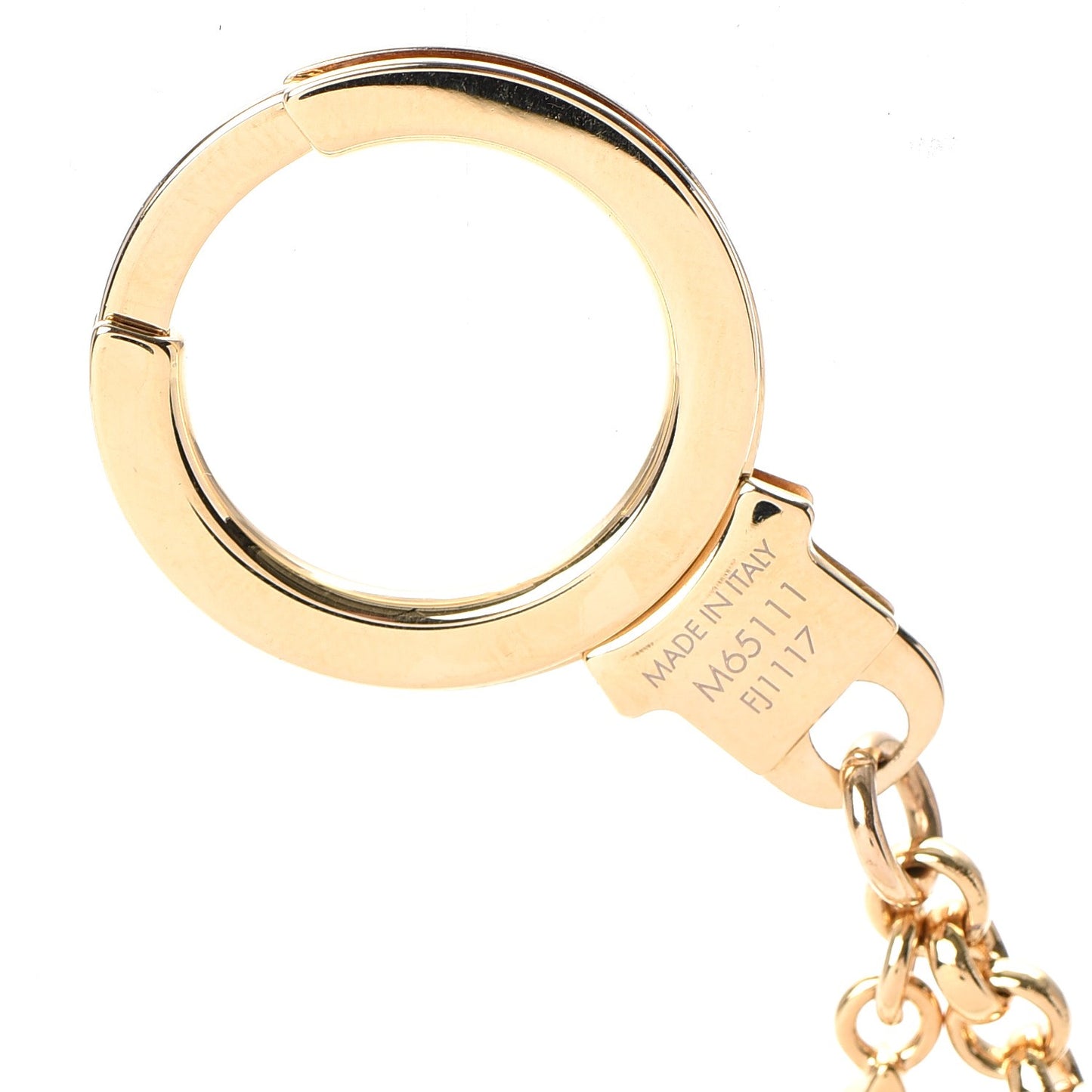Brass Enamel Fleur De Monogram Bag Charm Chain Gold