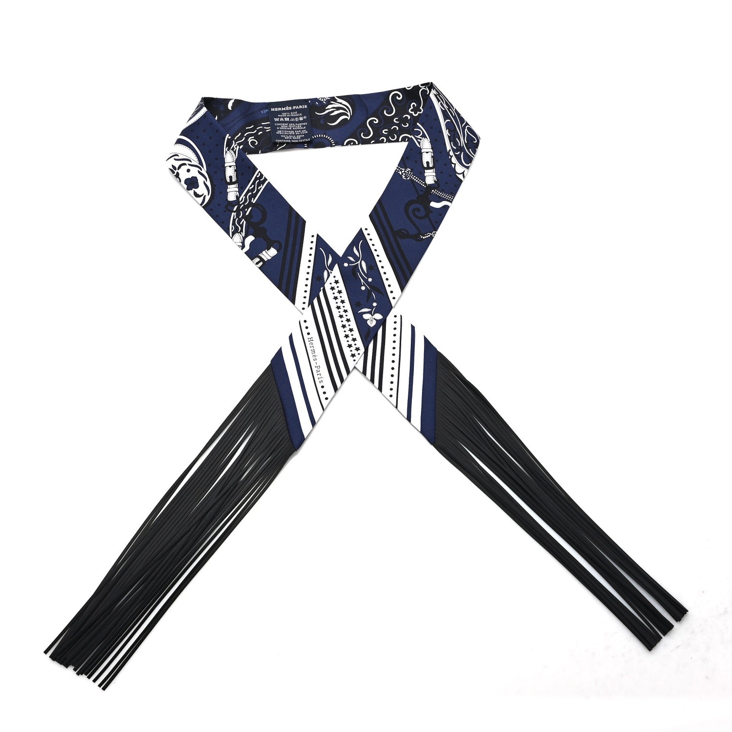 Silk Festival Des Amazones Bandana Fringed Twilly Bleu Black