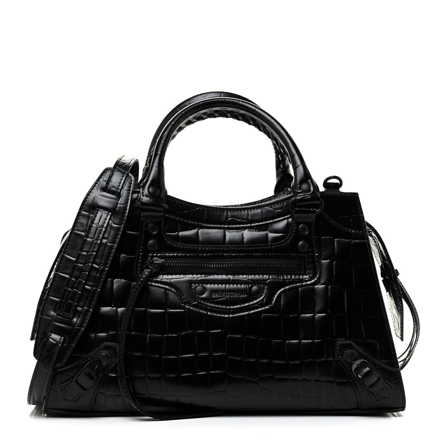 Semi Shiny Calfskin Crocodile Embossed Neo Classic Black Hardware S City Black