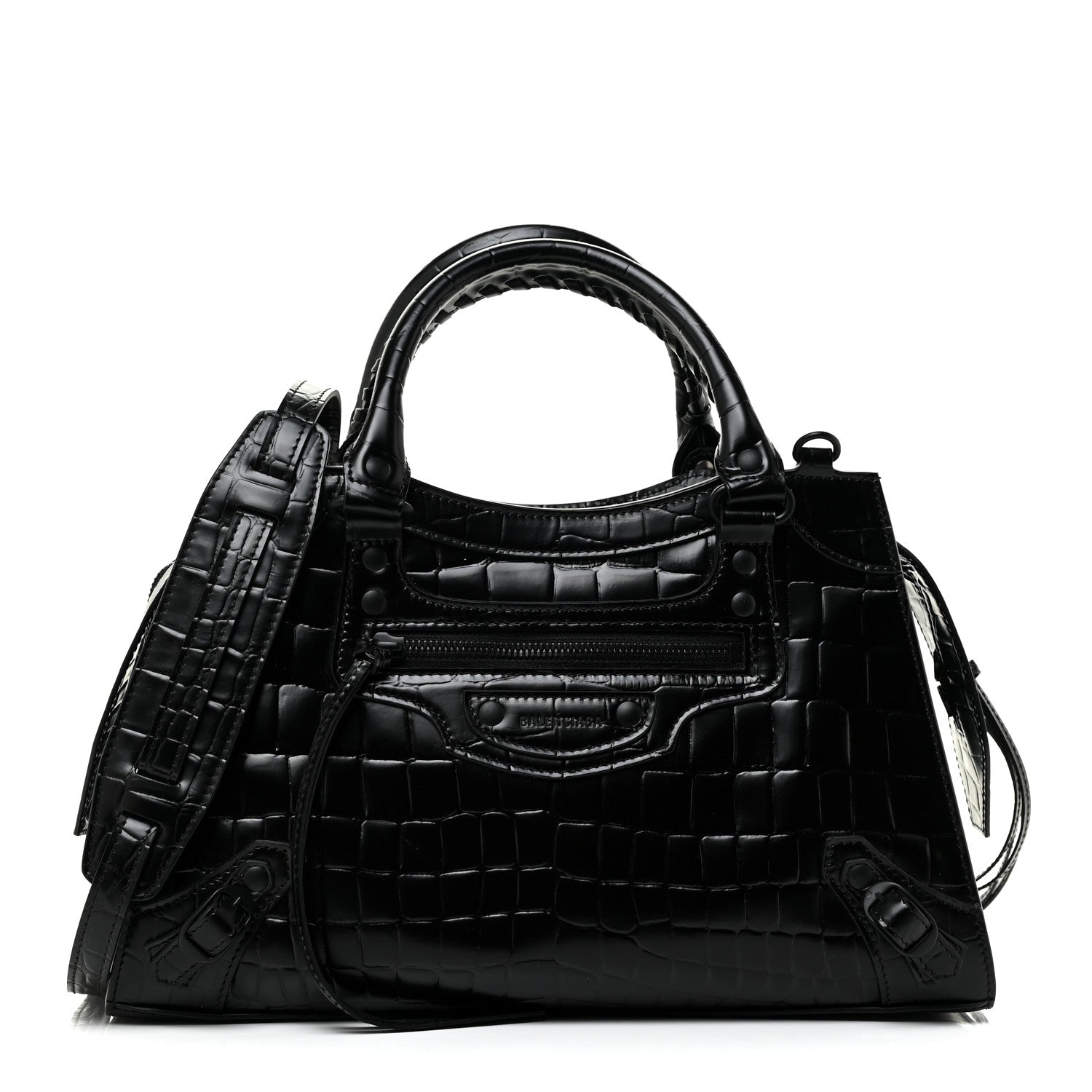 Balenciaga Semi Shiny Calfskin Crocodile Embossed Neo Classic Black Hardware S City Black 1 of 9