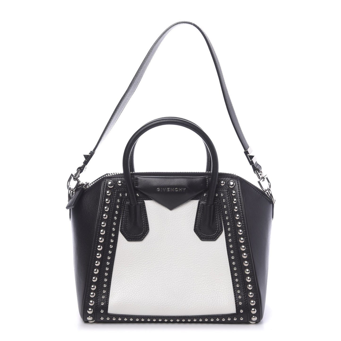 Calfskin Small Studded Bi-Color Antigona Black White