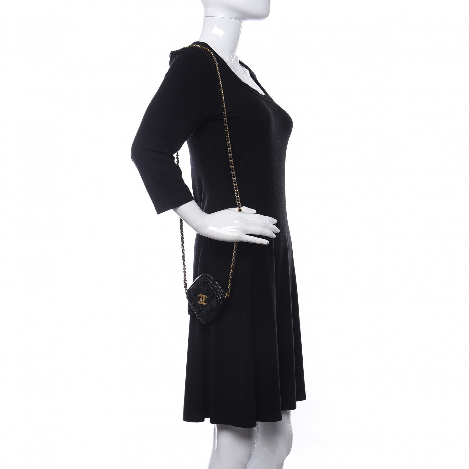 Chanel Caviar Quilted Diamond Coin Purse With Chain Black 2 of 8