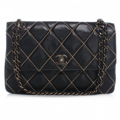 Chanel Leather Quilted Contrast Stitch Surpique Flap Black 1 of 8