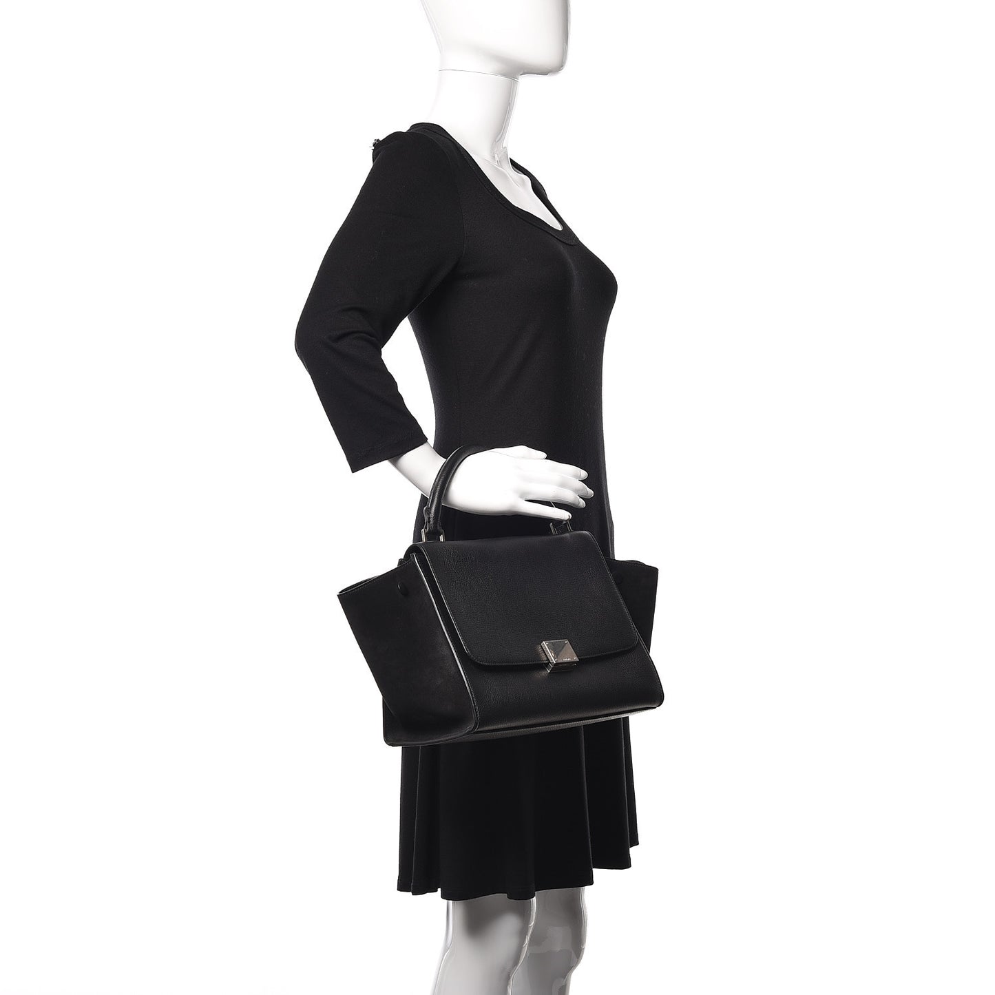 Drummed Calfskin Suede Small Trapeze Black