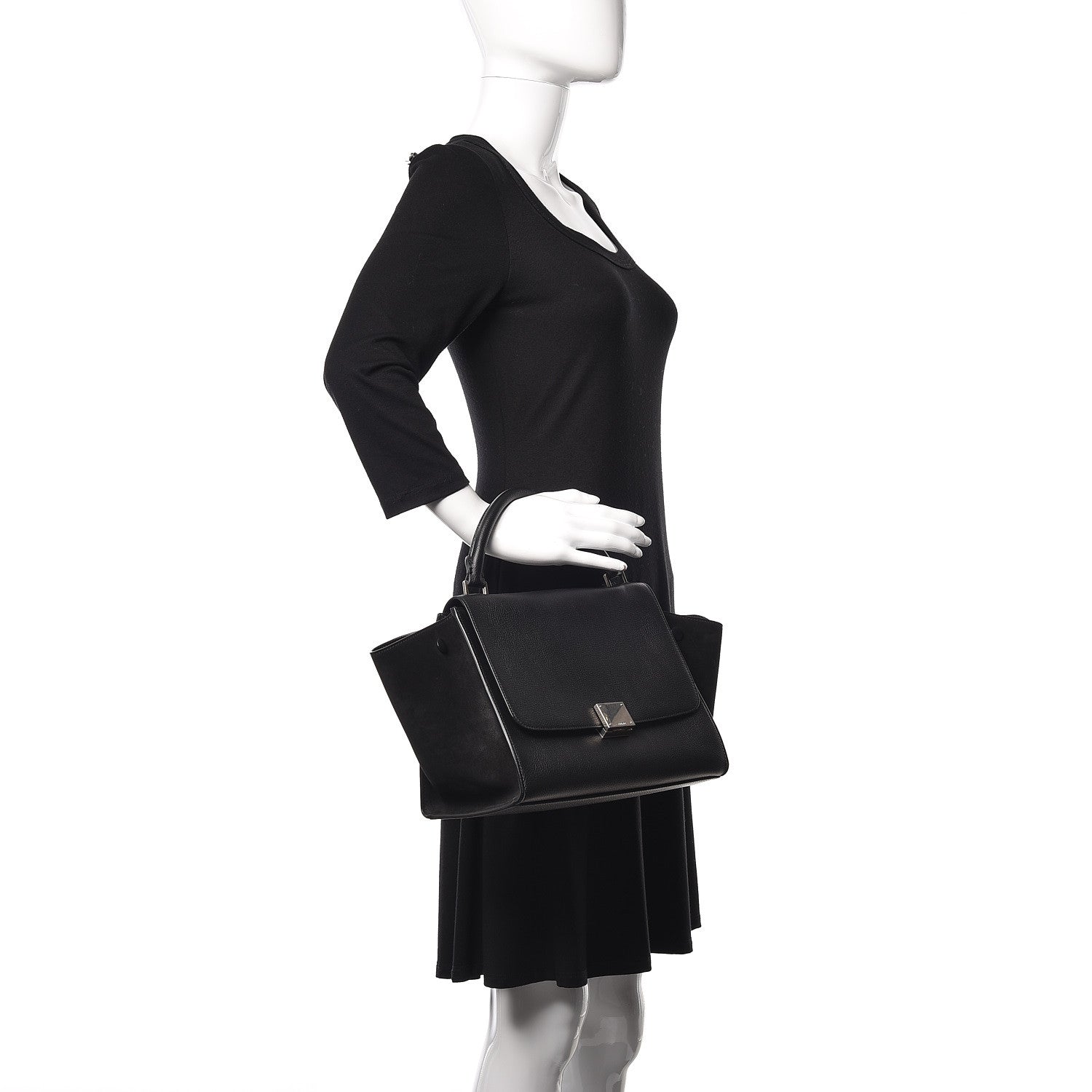 Celine Drummed Calfskin Suede Small Trapeze Black 2 of 9