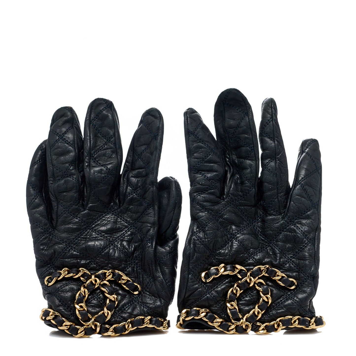 Lambskin Quilted CC Chain Gloves 8 Black