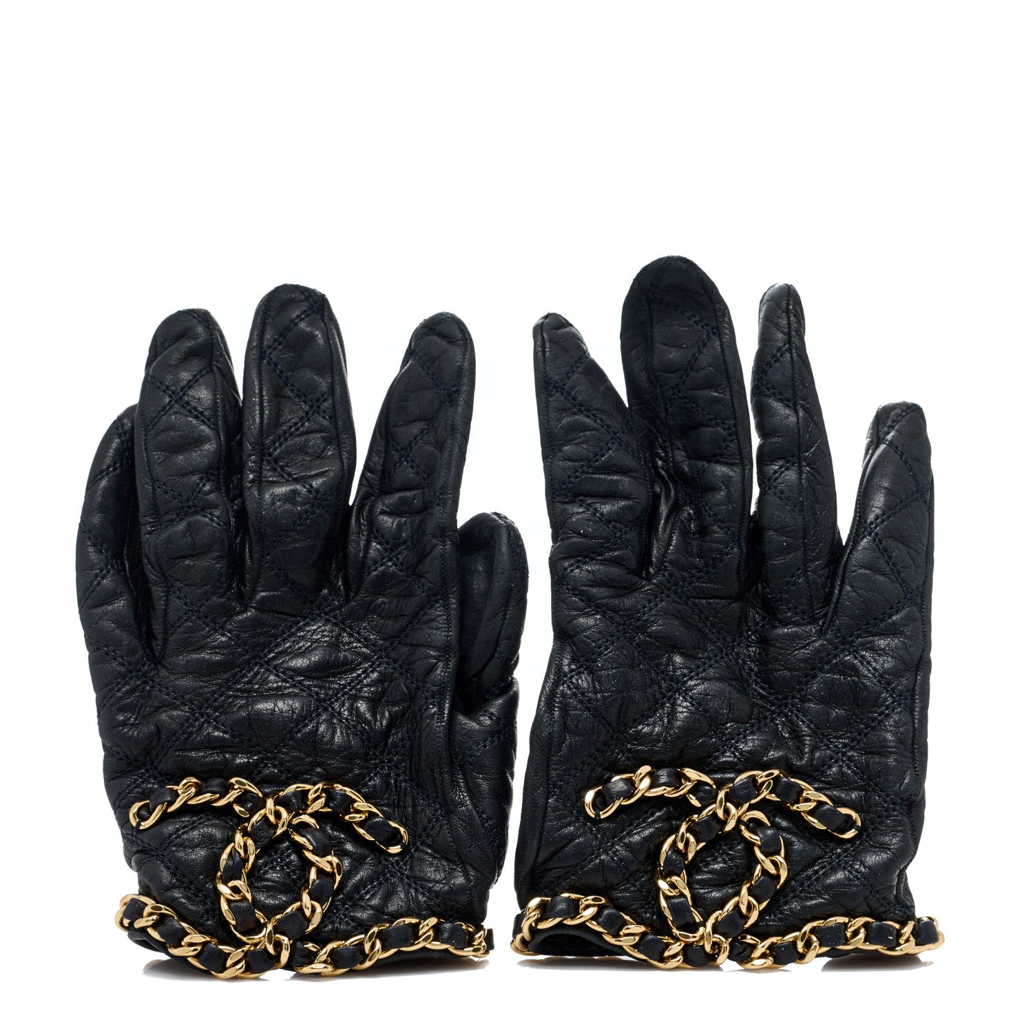 Chanel Lambskin Quilted CC Chain Gloves 8 Black 1 of 5