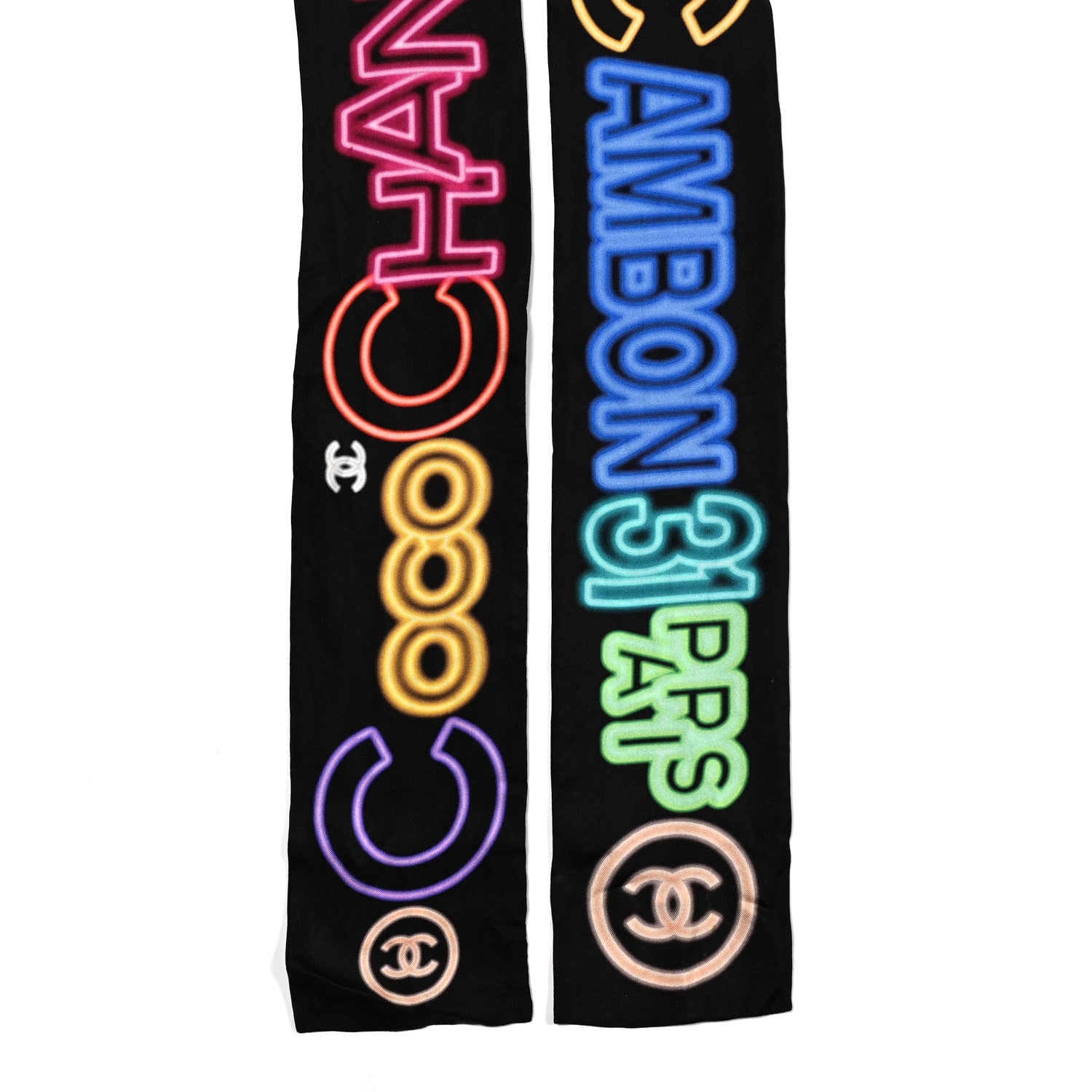 Chanel Silk Neon CC Bandeau Scarf Black Multicolor 2 of 3