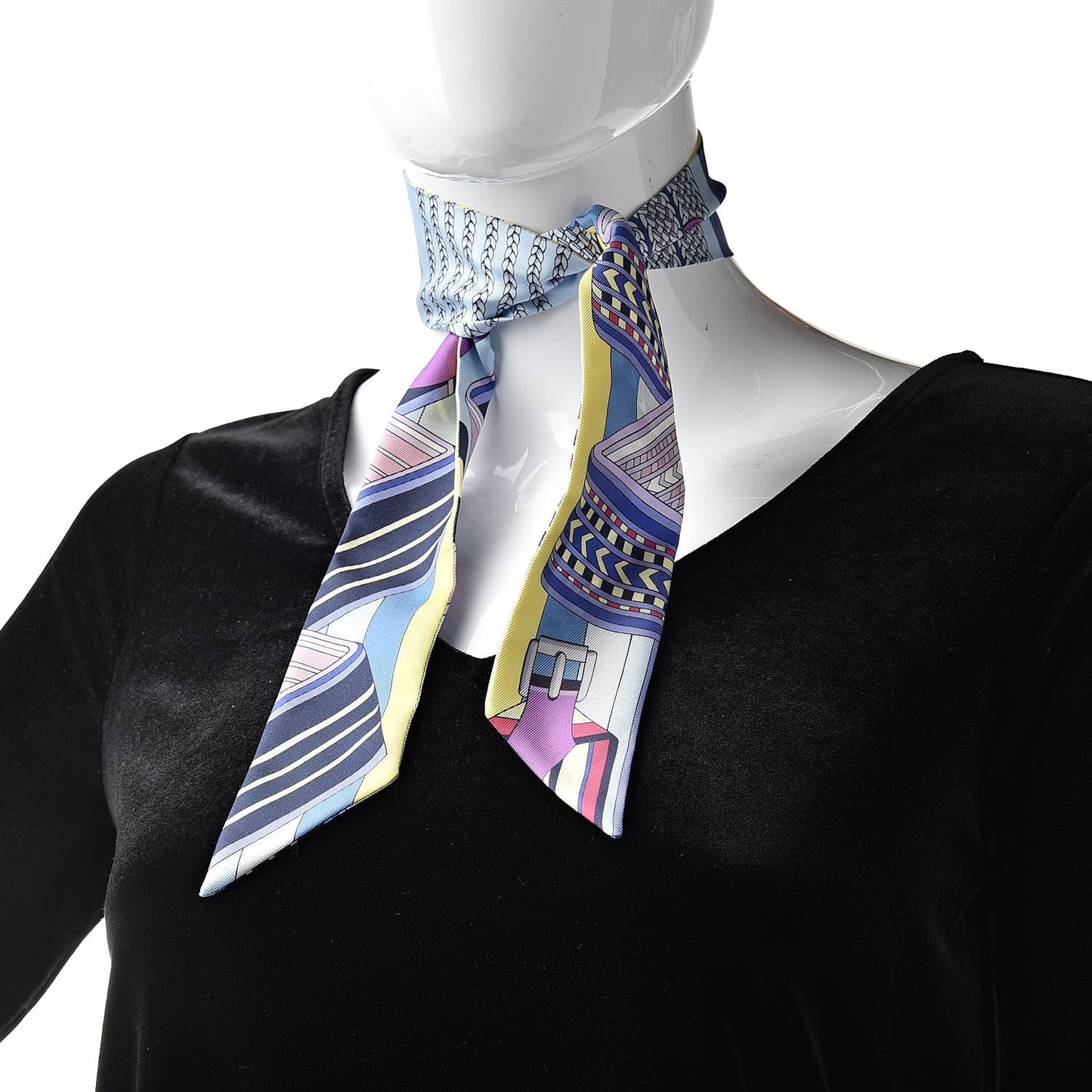 Silk Sangles En Zigzag Twilly Bleu Mauve Jaune