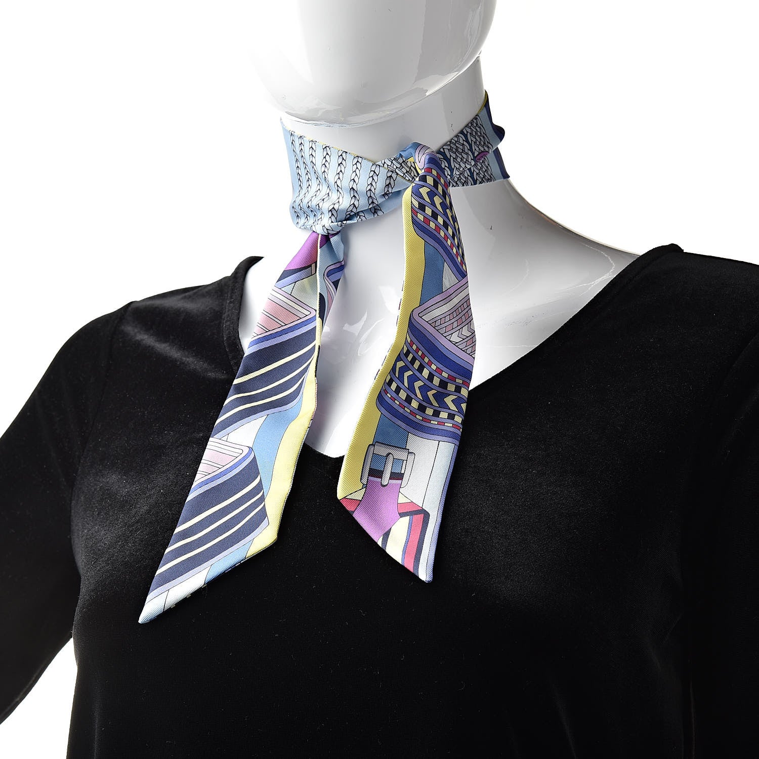 Hermes Silk Sangles En Zigzag Twilly Bleu Mauve Jaune 2 of 5
