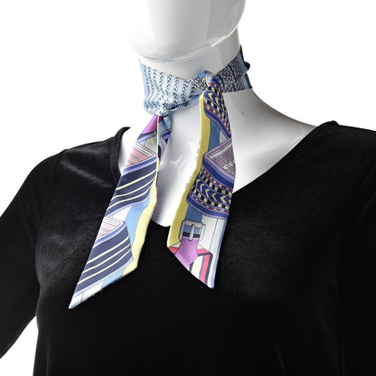 Hermes Silk Sangles En Zigzag Twilly Bleu Mauve Jaune 2 of 5