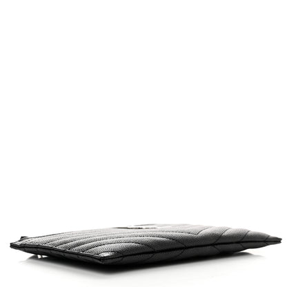 Saint Laurent Grain De Poudre Chevron Monogram Bill Pouch Black 4 of 8