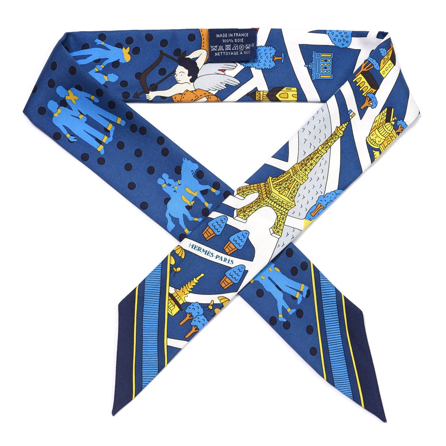 Hermes Silk Les Nouveaux Amoureux Twilly Bleu Moyen White 1 of 4