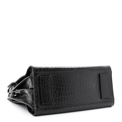 Saint Laurent Calfskin Crocodile Embossed Small Supple Sac de Jour Black 4 of 13