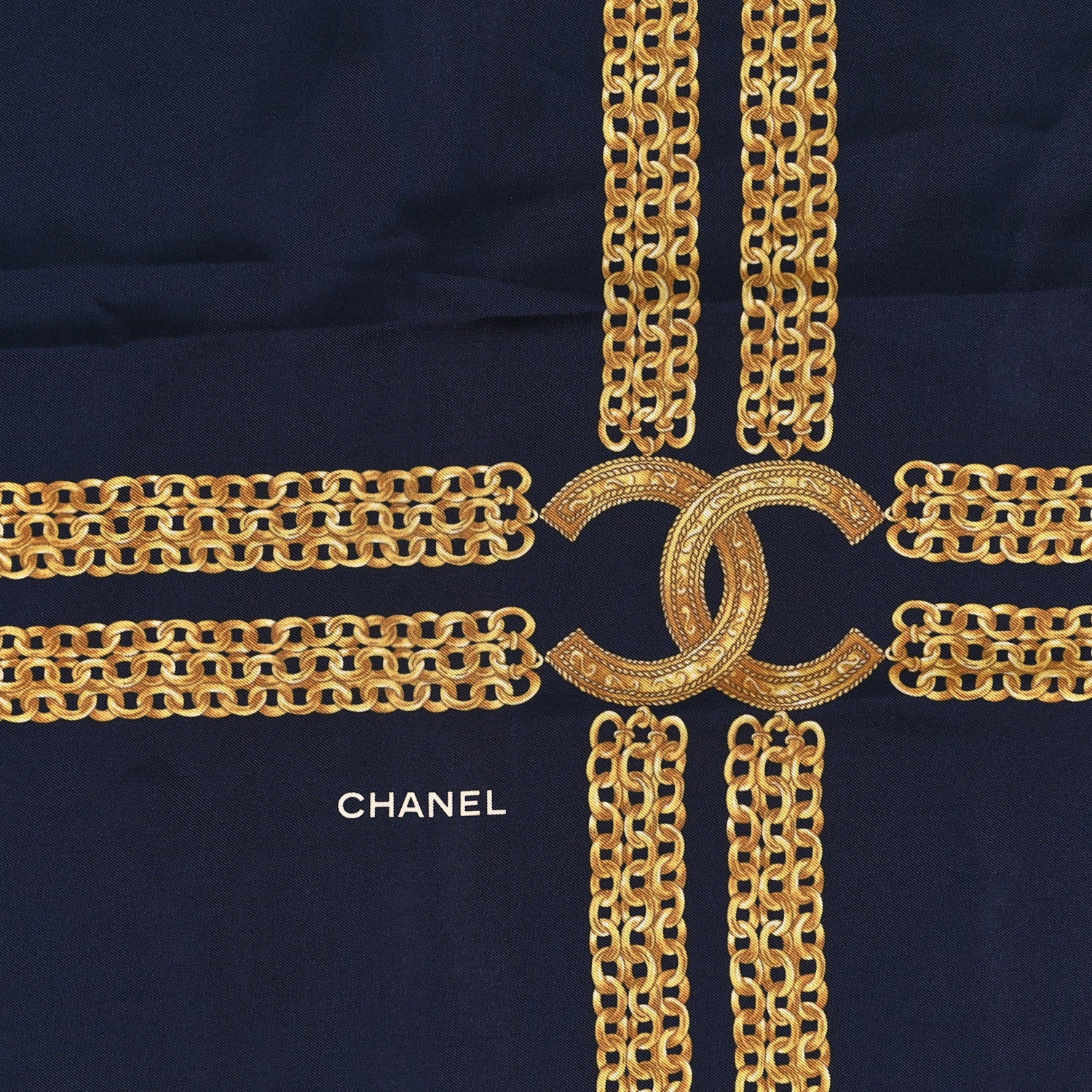 Chanel Silk CC Chain Square Scarf Navy 2 of 3