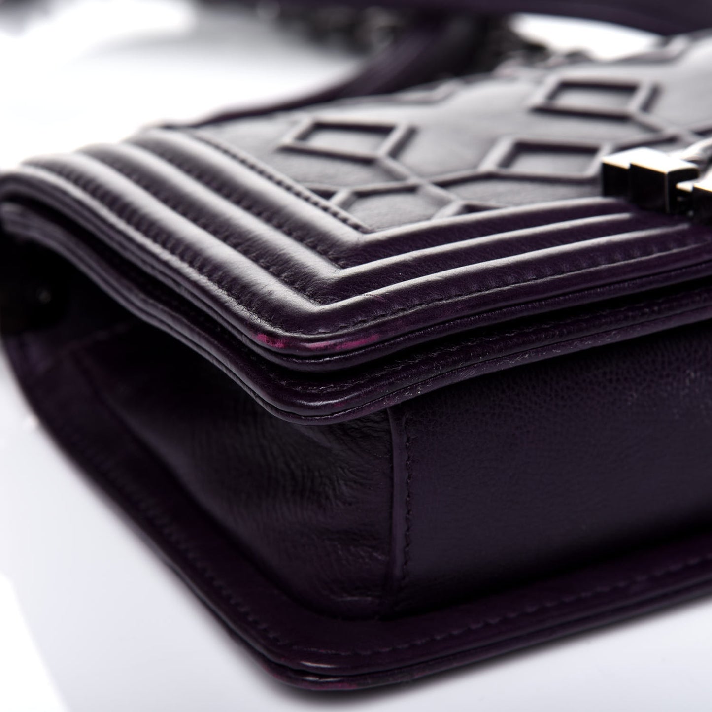 Calfskin Crystal Embossed Small Boy Flap Plum