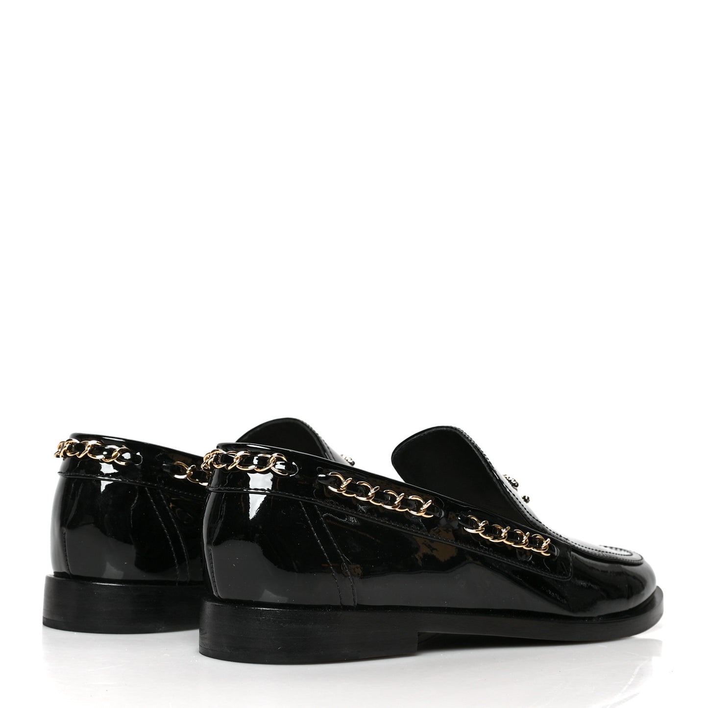 Patent Calfskin CC Chain Mocassin Loafers 38.5 Black