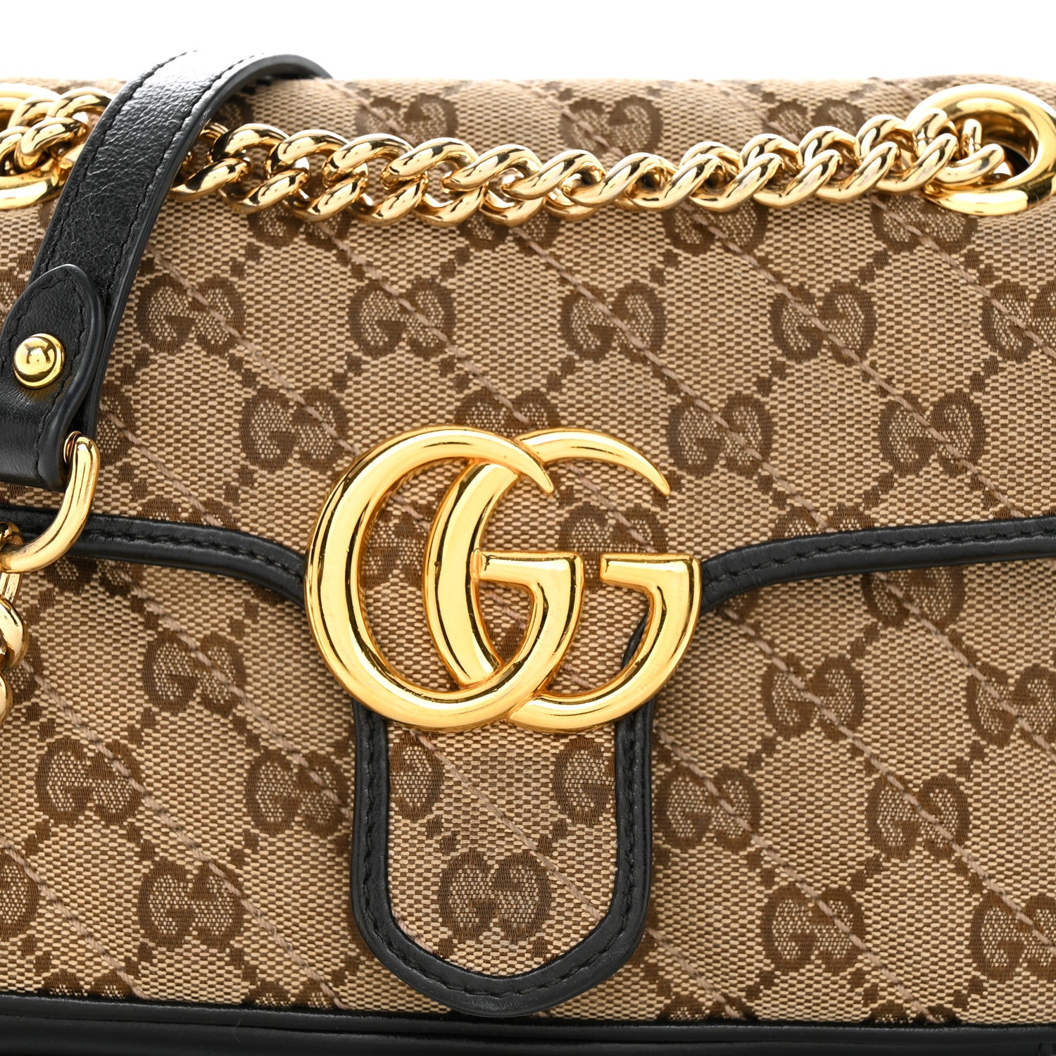 Gucci Monogram Matelasse Diagonal Mini GG Marmont Shoulder Bag Beige Black 9 of 13