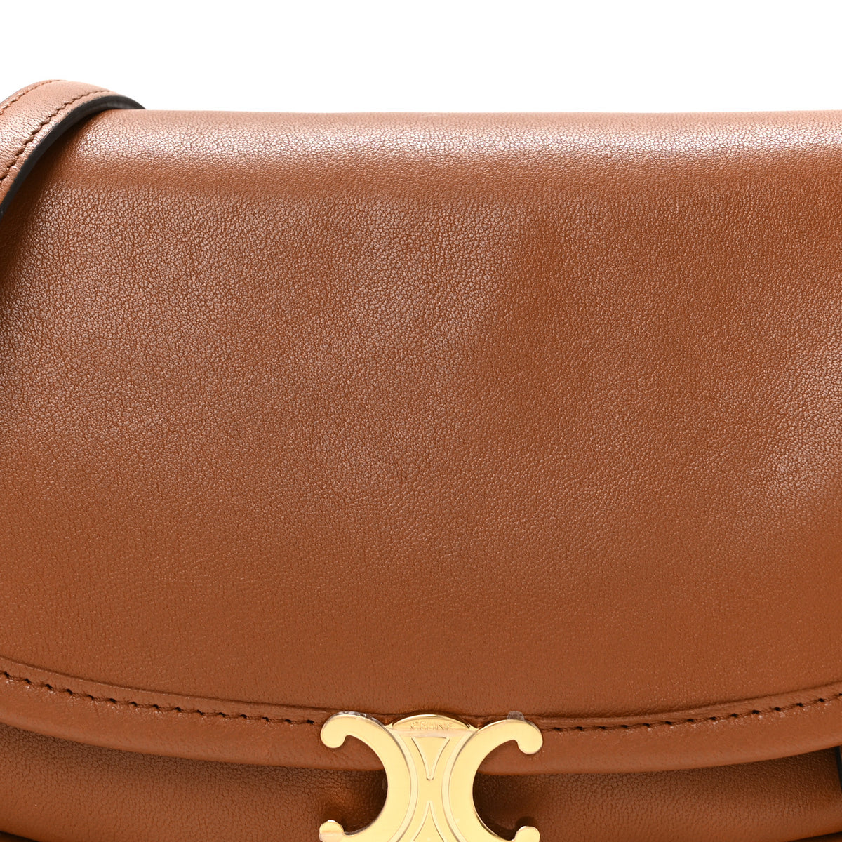 Shiny Lambskin Soft Triomphe Little Half Moon Bag Soft Tan