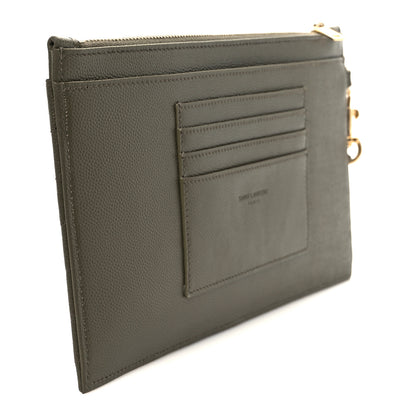 Saint Laurent Grain De Poudre Chevron Monogram Bill Pouch Vert Kaki 5 of 18