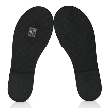 Chanel Lambskin Quilted Textured CC Mules Sandals 39.5 Black 6 of 9