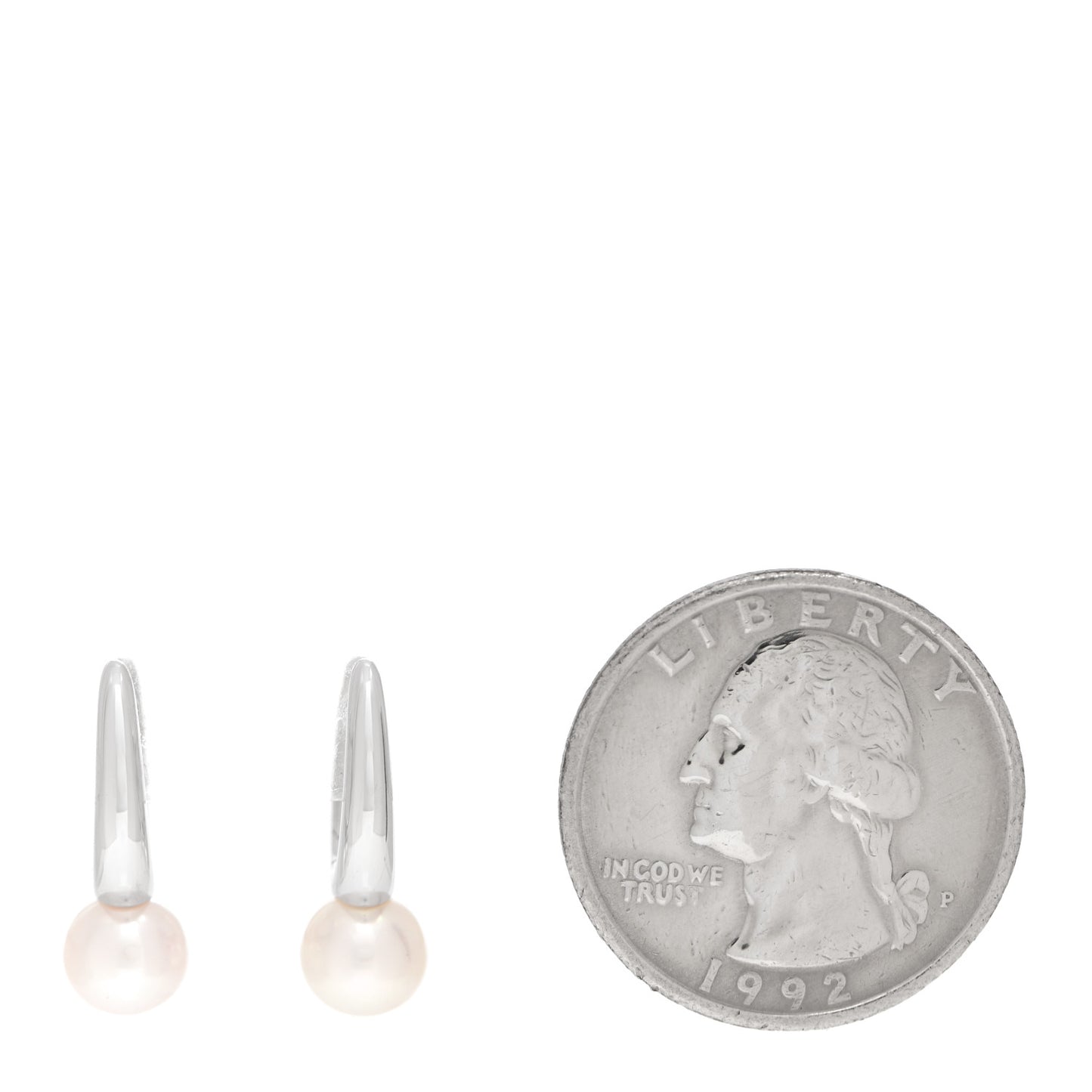18K White Gold Akoya Pearl 6.5mm Classic Elegance Huggie Earrings