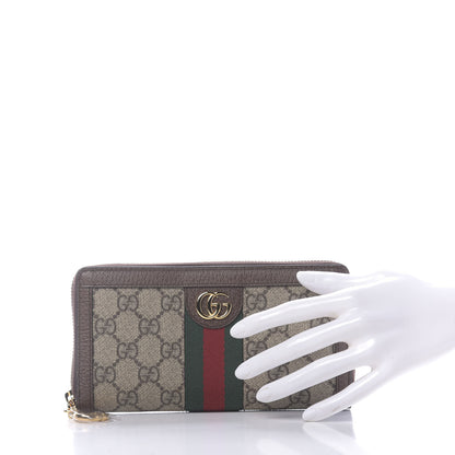 Gucci GG Supreme Monogram Web Ophidia Zip Around Wallet Brown 2 of 10