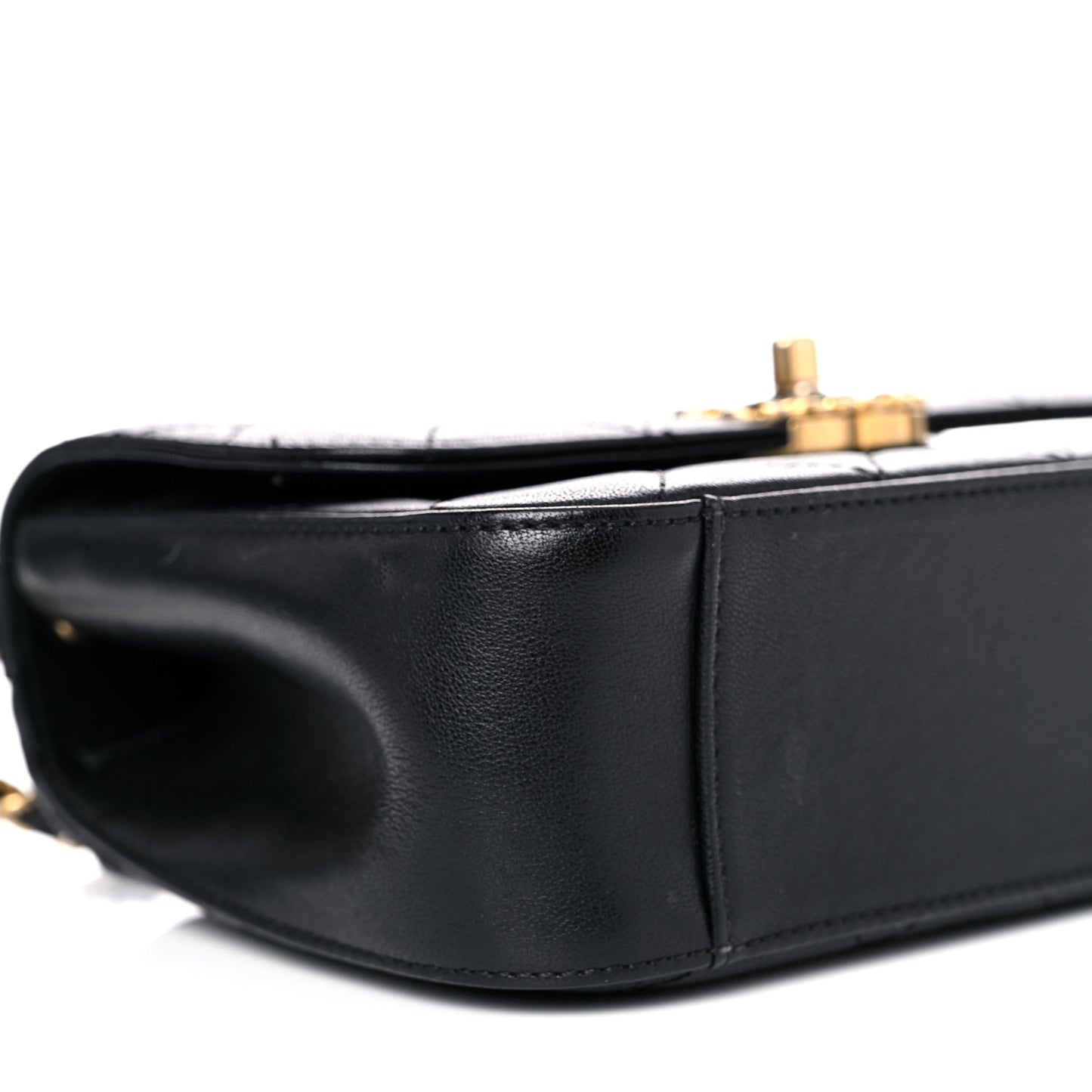 Lambskin Quilted Small Chain Infinity Top Handle Flap Black