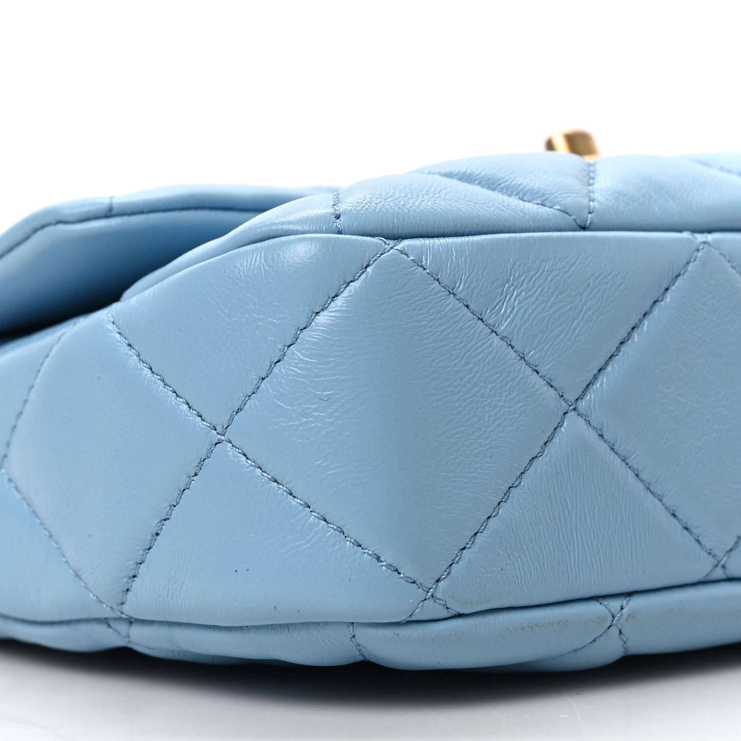Lambskin Quilted Mini Lacquered Chain Flap Light Blue