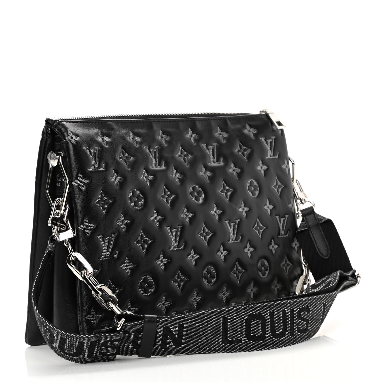 Louis Vuitton Lambskin Embossed Monogram Coussin MM Black Gray 3 of 11