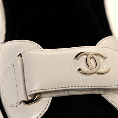 Chanel Shiny Calfskin Logo Platform Sandals 36 Ivory 10 of 11
