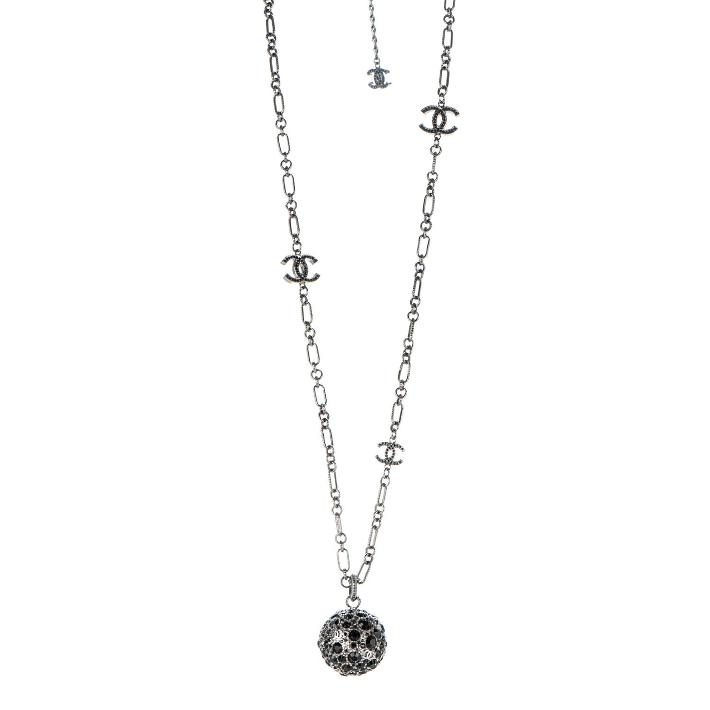 Ruthenium Crystal Ball CC Necklace Black
