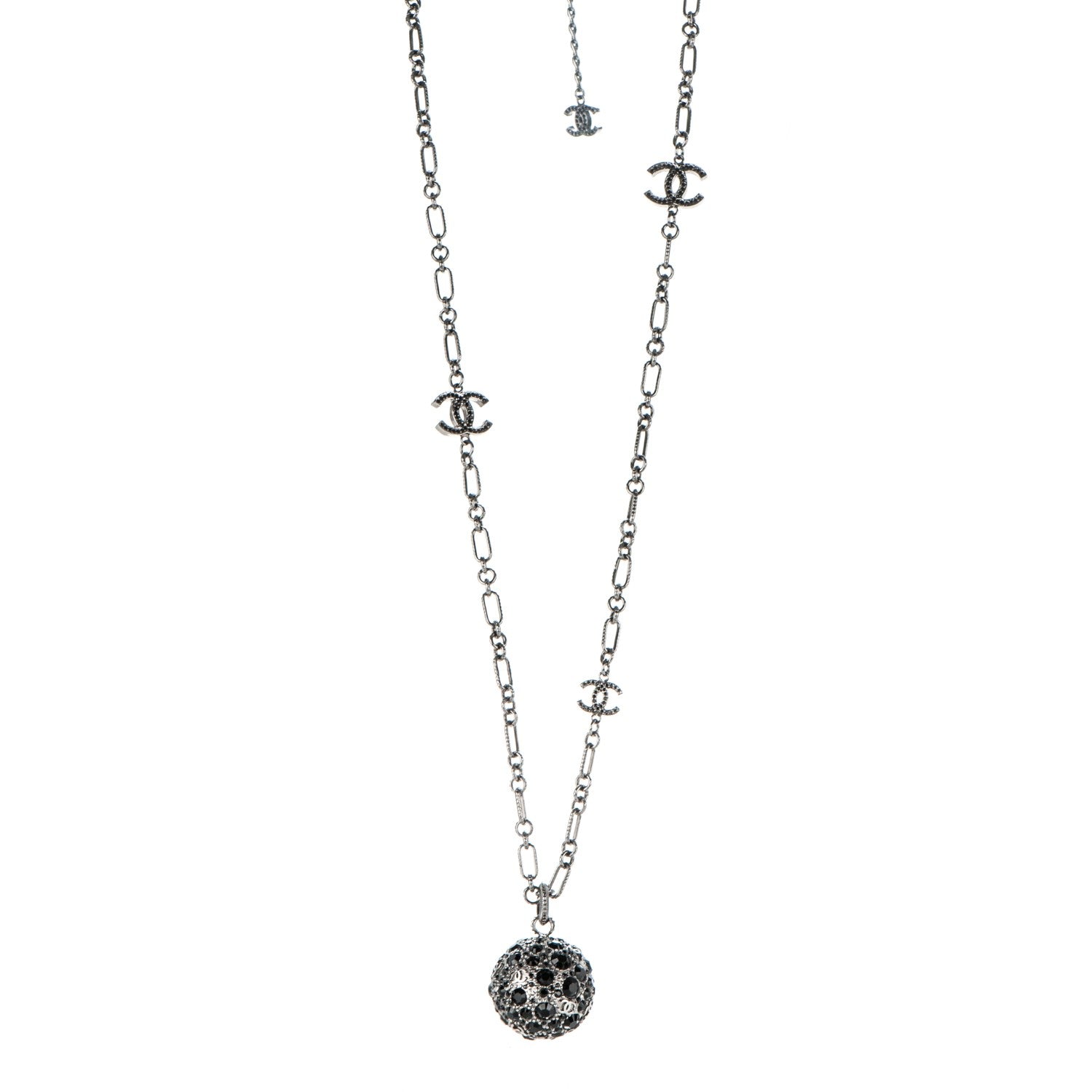 Chanel Ruthenium Crystal Ball CC Necklace Black 1 of 6