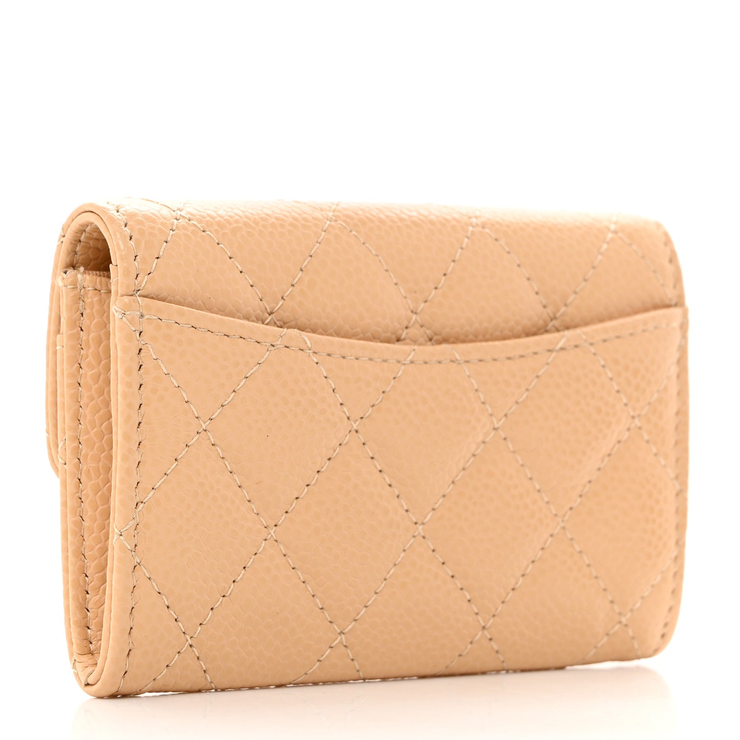 Caviar Quilted Flap Card Holder Wallet Beige