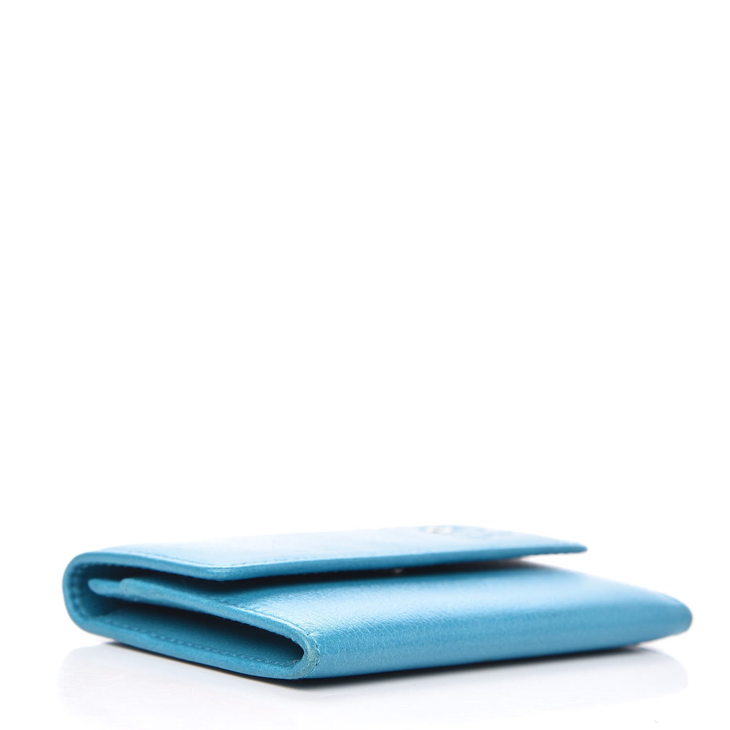 Goatskin Camellia Embossed Card Holder Turquoise