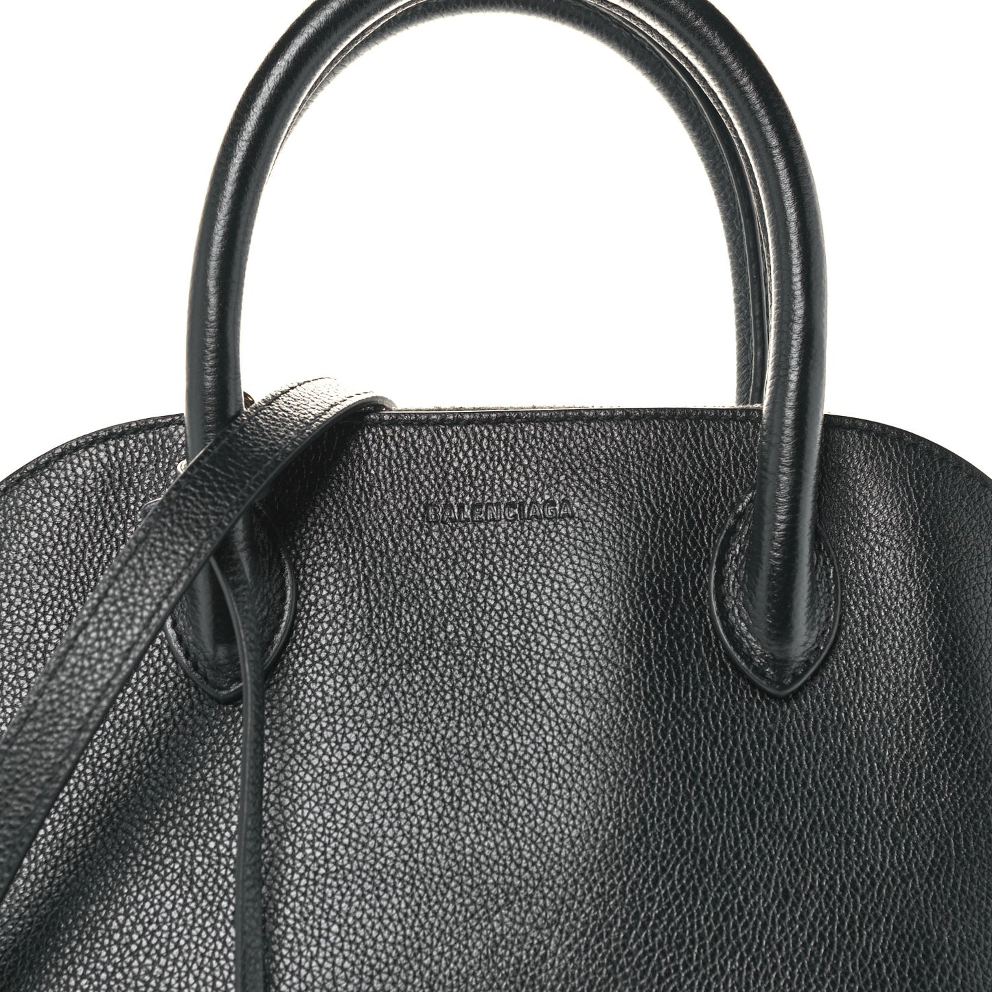Grained Calfskin Logo S Ville Top Handle Bag Black White