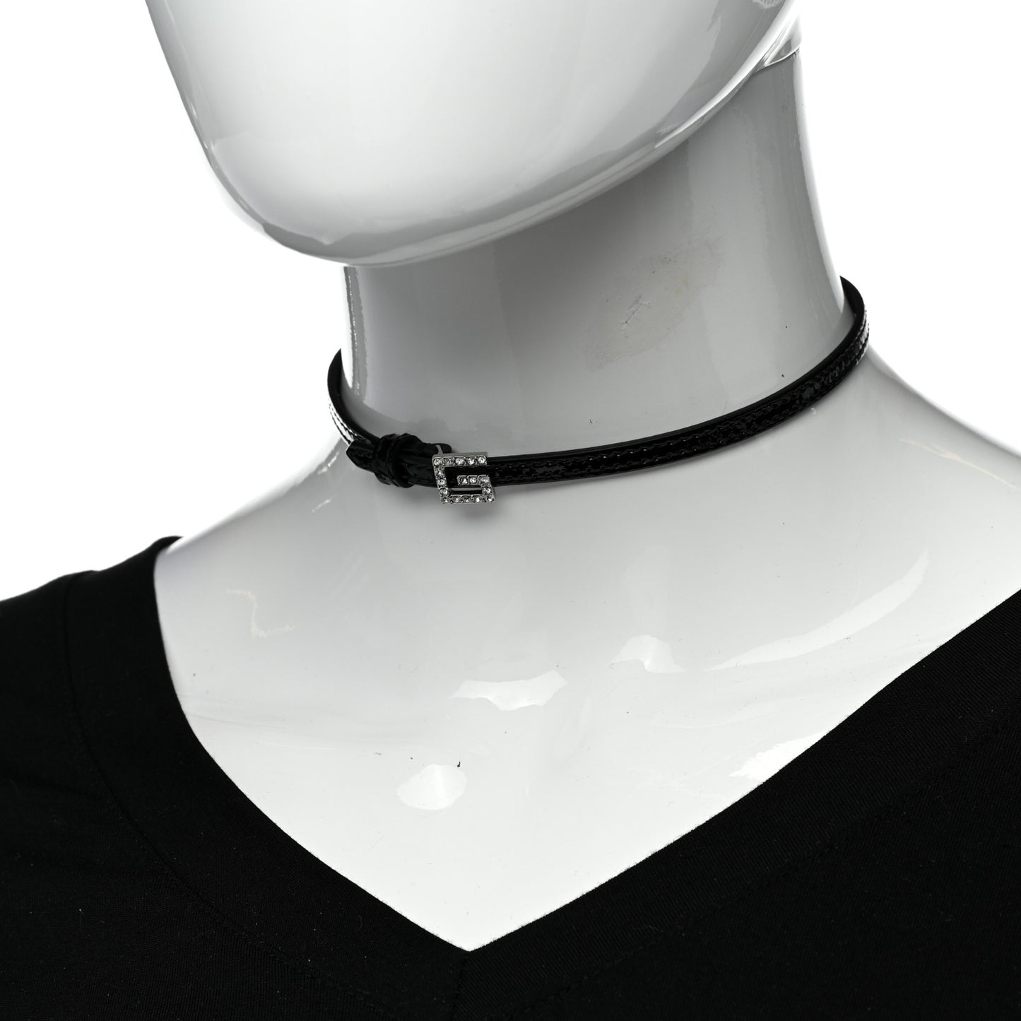 Patent Crystal G Buckle Choker Black