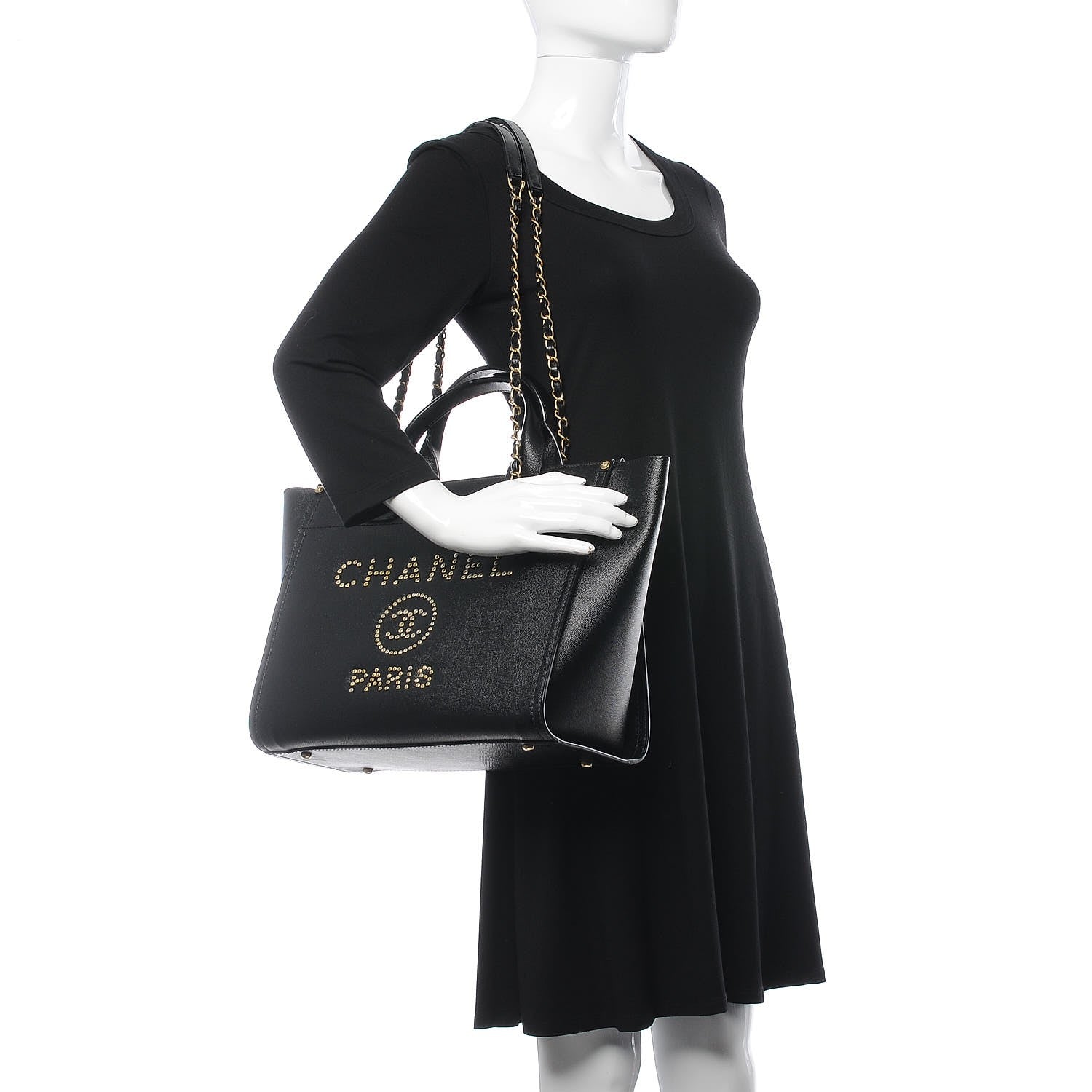 Chanel Caviar Small Studded Deauville Tote Black 2 of 11
