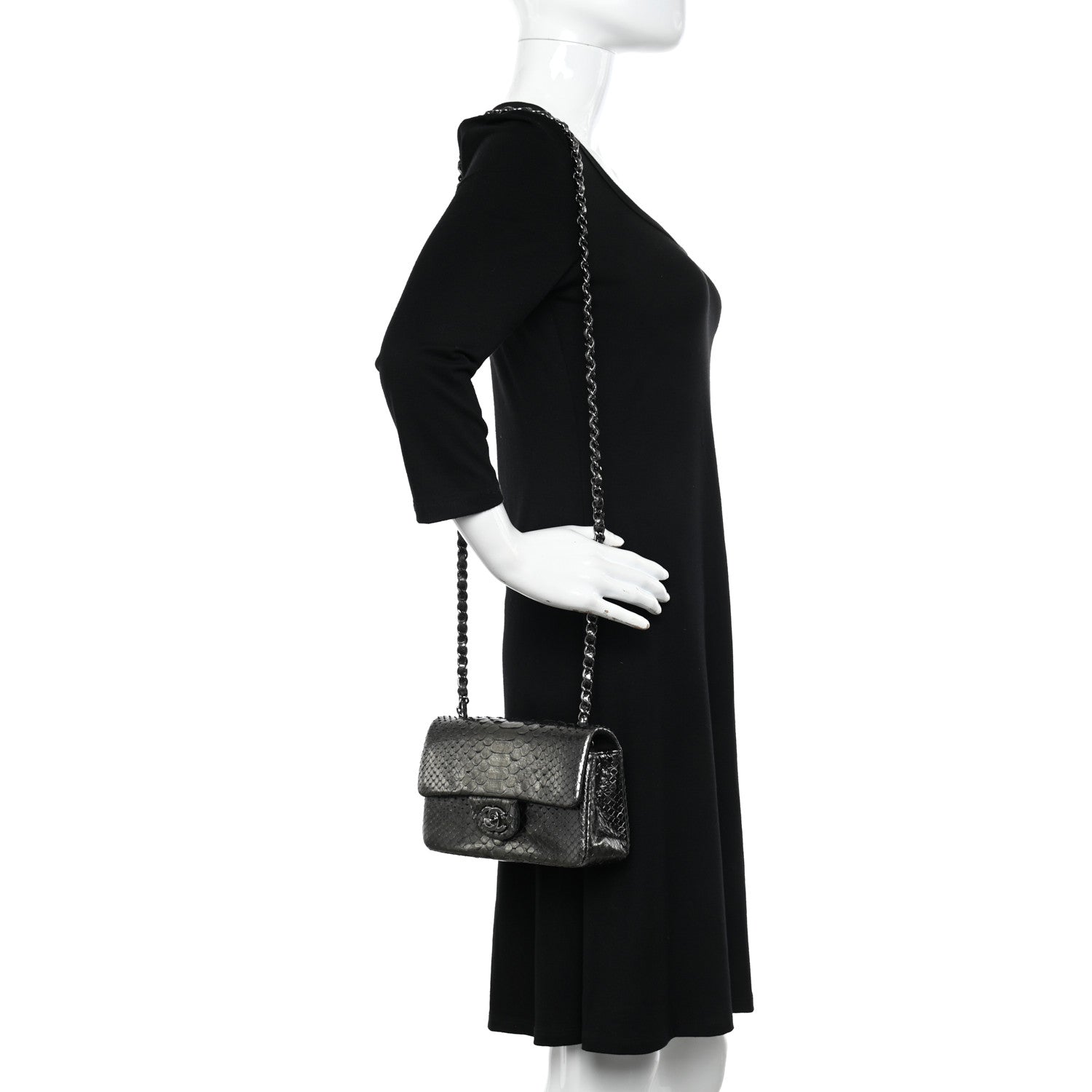 Chanel Snakeskin Mini Rectangular Flap Grey 2 of 12