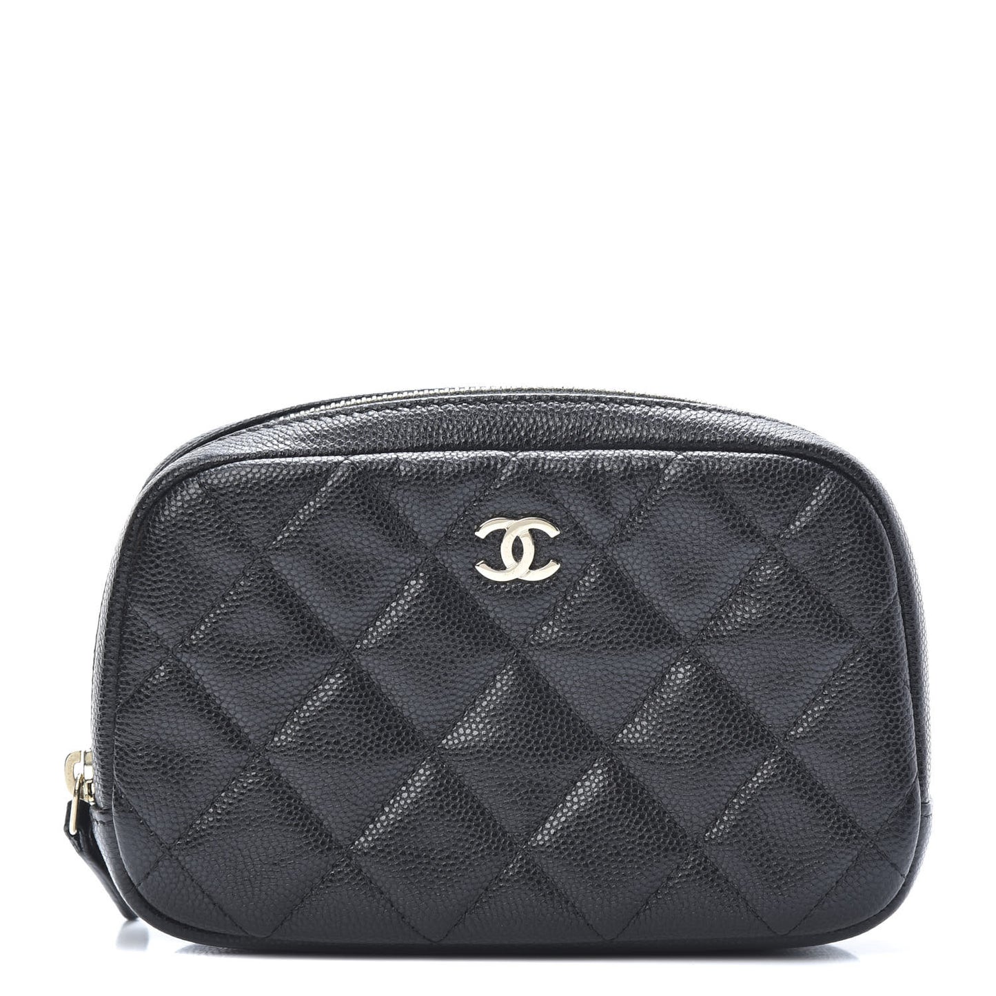 Caviar Quilted Small Curvy Pouch Cosmetic Case Black