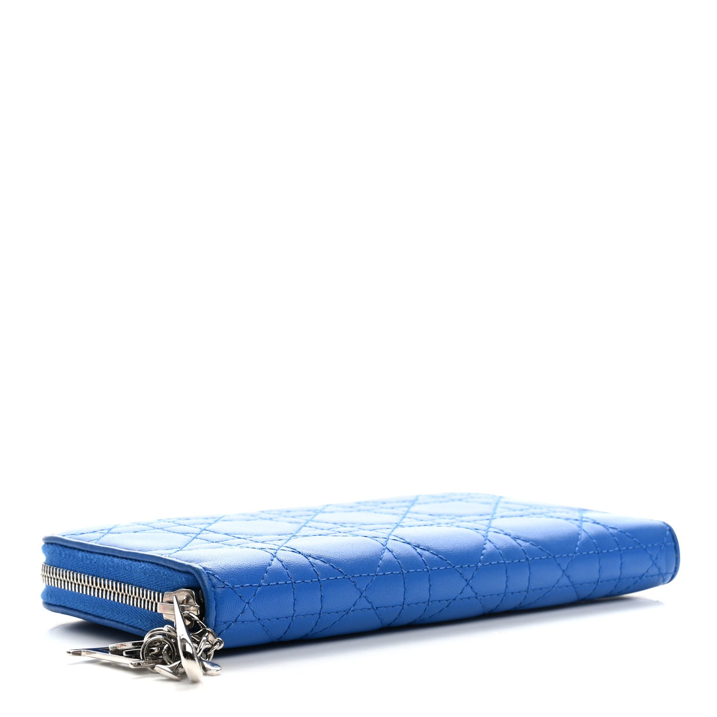 Lambskin Cannage Lady Dior Zip Wallet Blue